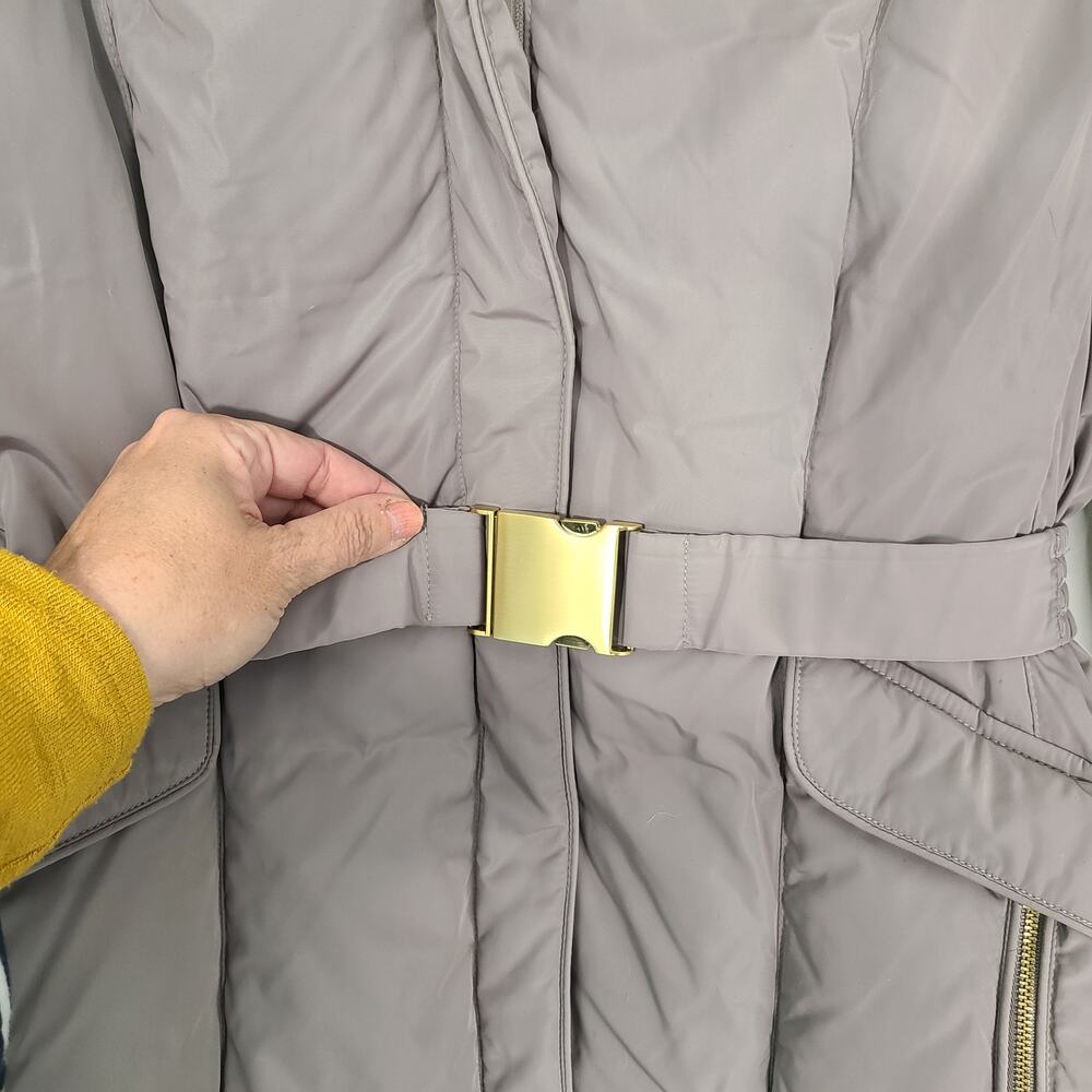 Cole Haan Puffer Coat Women's Large Oversized Collar Belted Long Down Filled - Picture 6 of 16